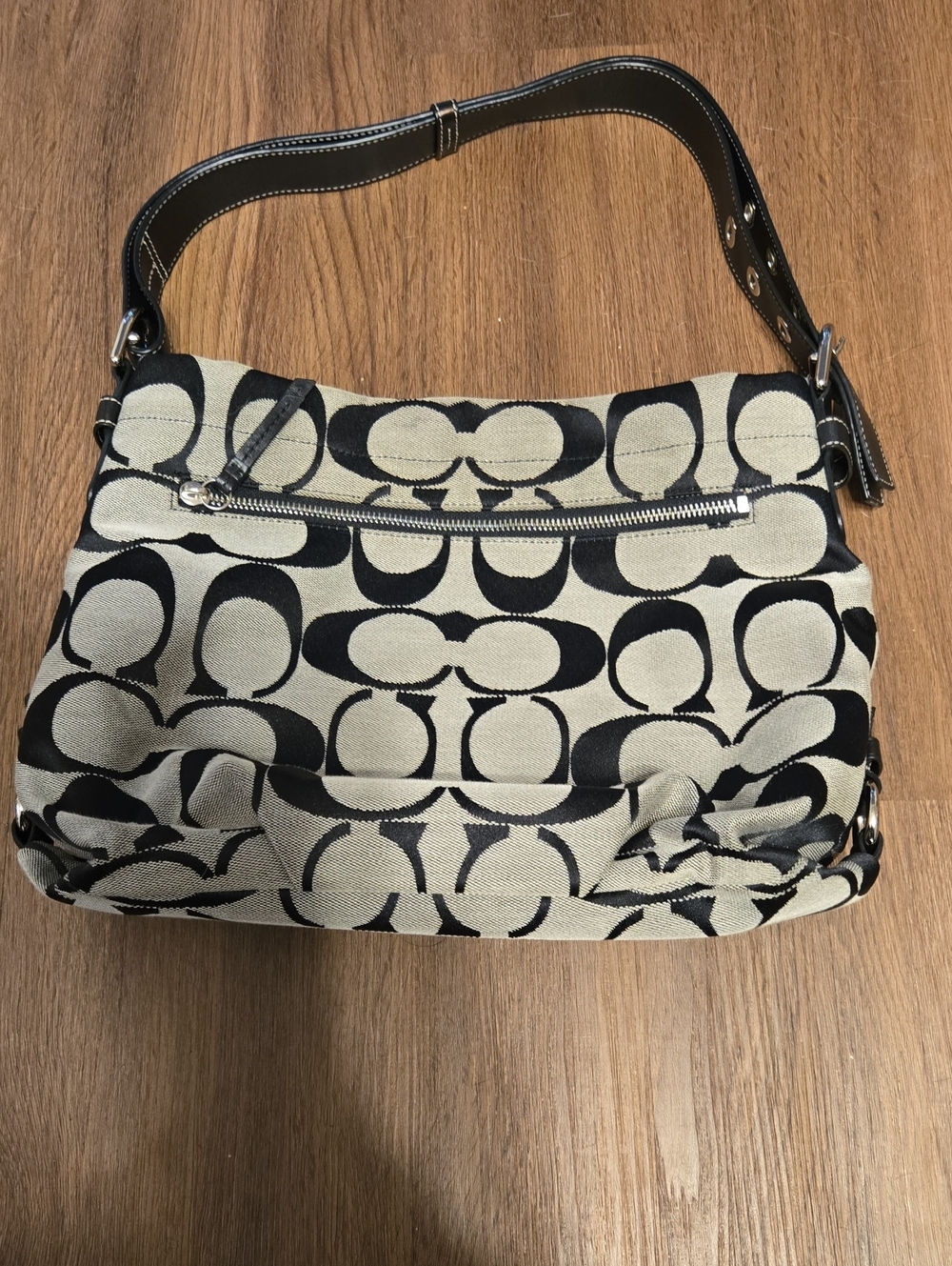 Coach Black and Cream Jaquard Signature Canvas Shoulder Bag